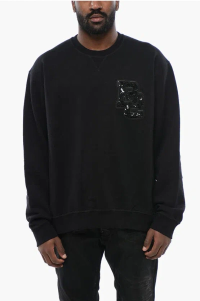 Dsquared2 Brushed Cotton Crewneck Sweatshirt With Sequined Logo