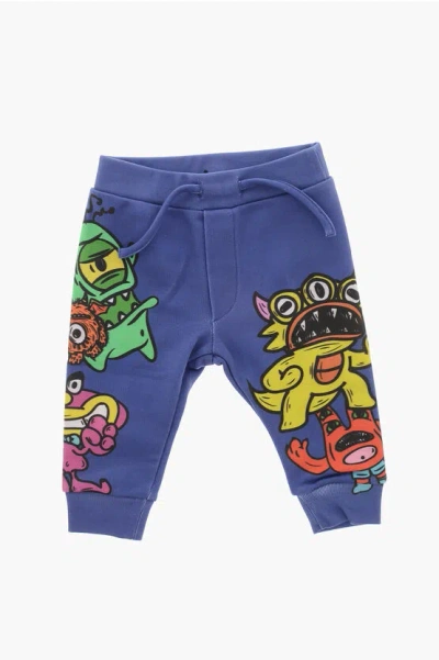 Dsquared2 Babies' Brushed Cotton Graffiti Sweatpants With Cuffs In Blue