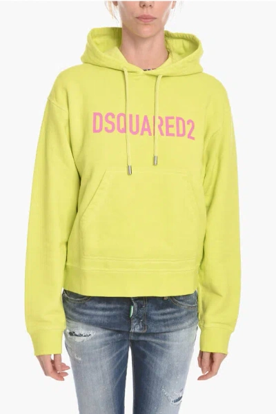 Dsquared2 Brushed Cotton Hoodie Sweatshirt With Lettering In Green