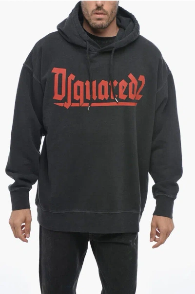 Dsquared2 Brushed Cotton Hoodie With Contrasting Logo In Gray