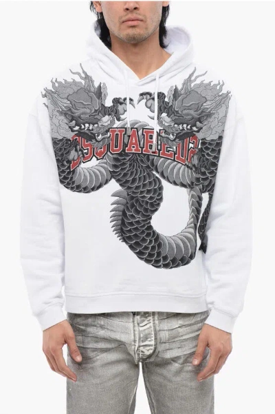 DSQUARED2 BRUSHED COTTON HOODIE WITH DRAGONS PRIINT