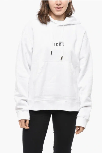 Dsquared2 Brushed Cotton Icon Hoodie With Print In Brown