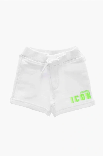 Dsquared2 Kids' Brushed Cotton Icon Shorts With Neon Logo In White