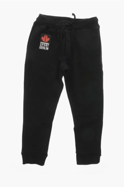 Dsquared2 Brushed Cotton Joggers In Solid Color With Logo Patch In Black