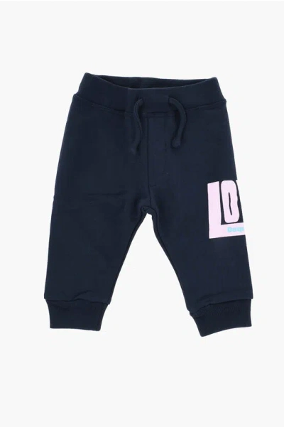 Dsquared2 Brushed Cotton Joggers With Contrasting Print In Blue