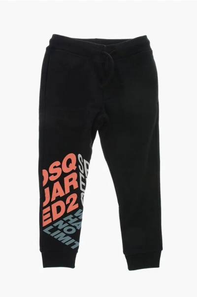 Dsquared2 Brushed Cotton Joggers With Printed Logo In Black