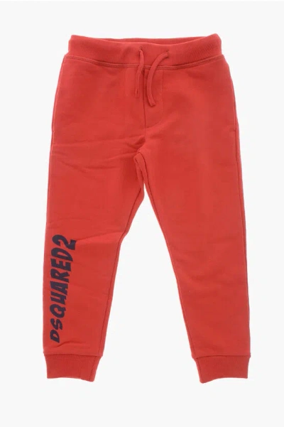Dsquared2 Brushed Cotton Joggers With Printed Logo In Brown