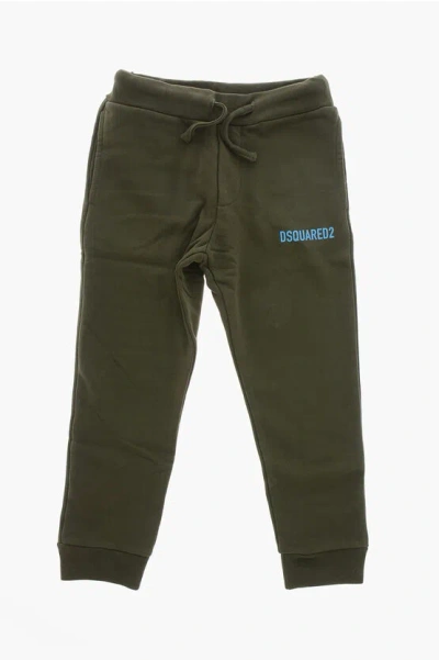 Dsquared2 Brushed Cotton Joggers With Printed Logo In Green