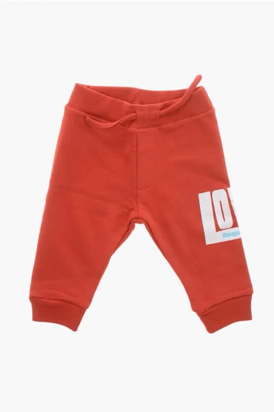 Dsquared2 Babies' Brushed Cotton Love Sweatpants With Cuffs In Orange