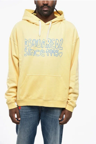 DSQUARED2 BRUSHED COTTON MUSCLE FIT HOODIE WITH PRINTED LOGO