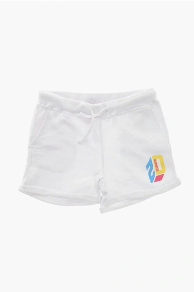 Dsquared2 Brushed Cotton Shorts With Cuffs In White
