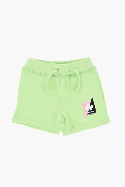 Dsquared2 Brushed Cotton Shorts With Elastic Waistband In Green