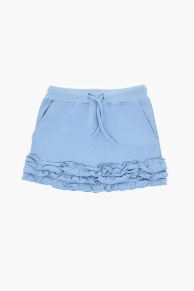 Dsquared2 Brushed Cotton Skirt With Ruffles In Blue