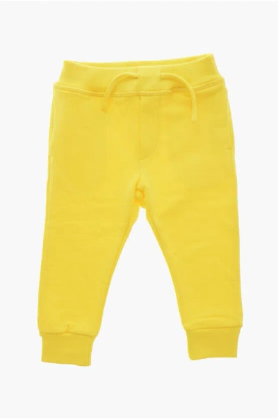 Dsquared2 Babies' Brushed Cotton Sweatpants With Cuffs In Yellow