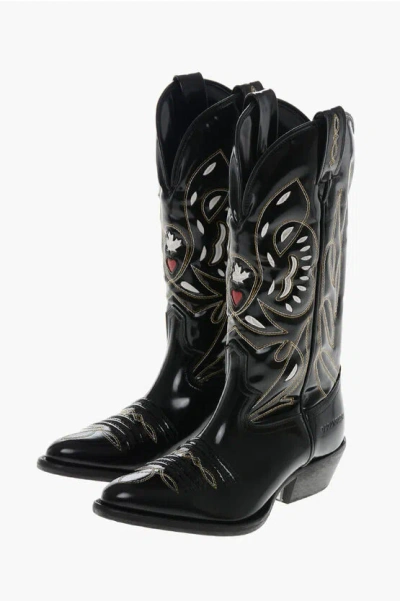 Dsquared2 Brushed Leather Cowboy Western Boots In Multi