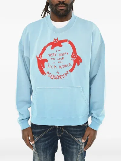 Dsquared2 Brushed Logo-print Pouch-pocket Sweater In Blue
