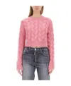 Dsquared2 Textured Cable Knit Cropped Sweater In Pink