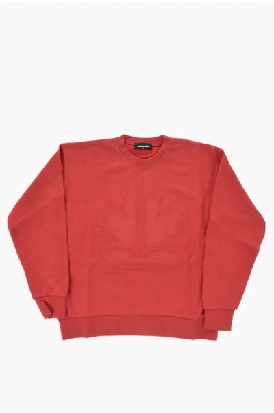 Dsquared2 Brushed-cotton Crew-neck Sweatshirt Slouch Fit With Embossed In Red