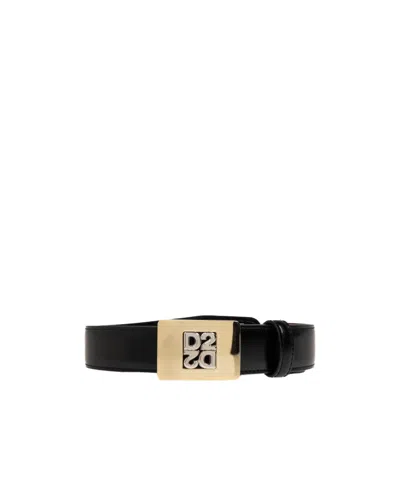Dsquared2 Logo-plaque Leather Belt In Black