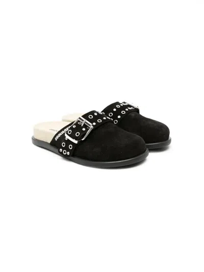 Dsquared2 Kids' Buckle-detailed Suede Mules In Black