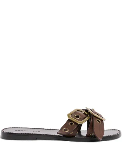 Dsquared2 Buckle Eyelet Flat Sandals In Brown