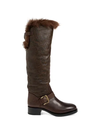 Dsquared2 Buckle-detail Faux-fur Boots In Multi