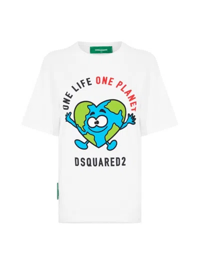 Dsquared2 Buddy Earth Logo T-shirt In White