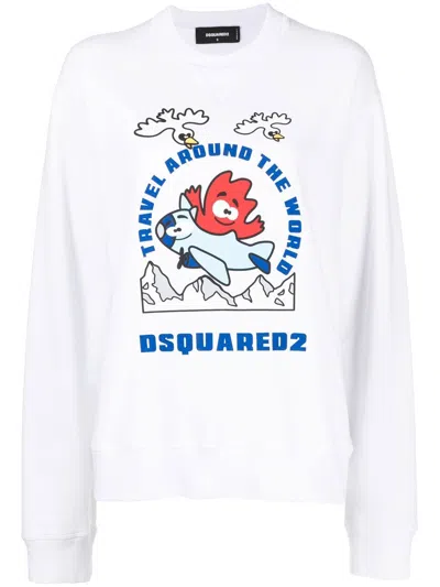 Dsquared2 Buddy Trip Cotton Sweatshirt In White