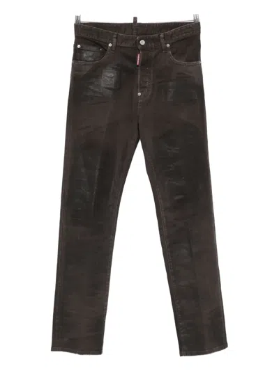 Dsquared2 Bull Leatherette Faded-patchwork Jeans In Brown