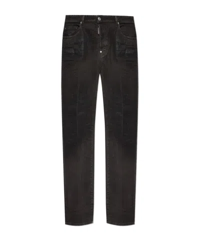 Dsquared2 Bull Leatherette Faded-patchwork Jeans In Gray