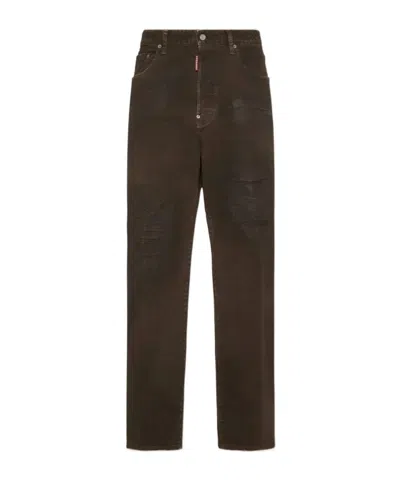 Dsquared2 Bull Leatherette Wash Loose Jeans In Brown