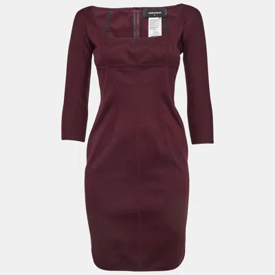 Pre-owned Dsquared2 Burgundy Cotton Knit Mini Dress M