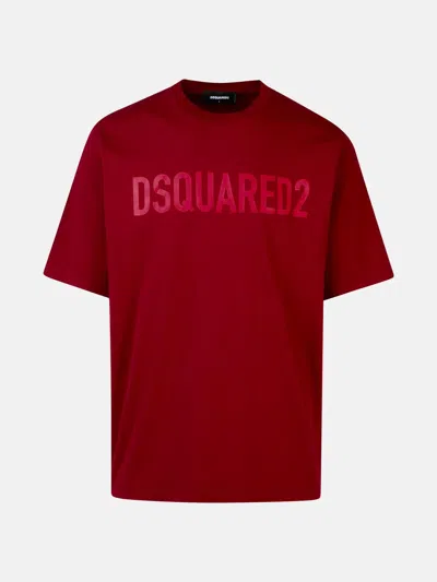 Dsquared2 Burgundy Cotton T-shirt In Bordeaux