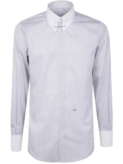 Dsquared2 Striped Long Sleeve Shirt With Pin Collar In White