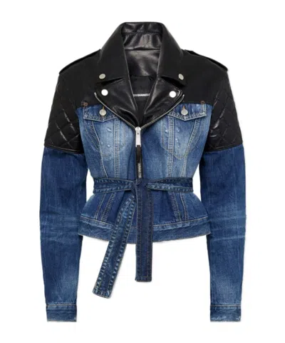 Dsquared2 Butch Denim Hybrid Jean Jacket In Navy