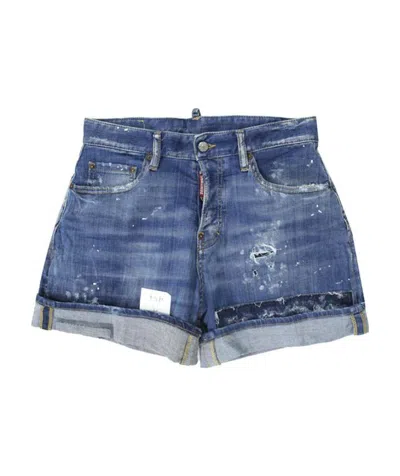 Dsquared2 Button Denim Shorts In Blue