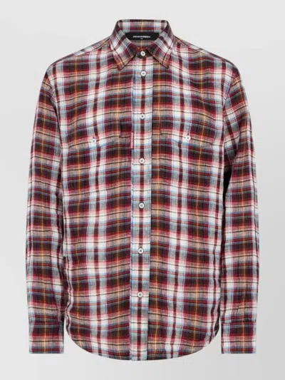 Dsquared2 Button Down Collar Plaid Shirt Long Sleeves In Multi
