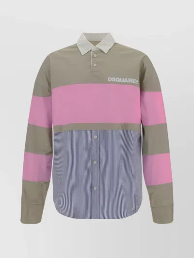 Dsquared2 Button-down Collar Shirt With Multi-patterned Paneled Design