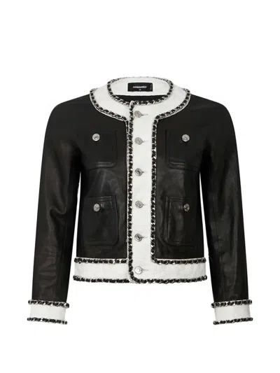 Dsquared2 Button-up Leather Jacket In Black