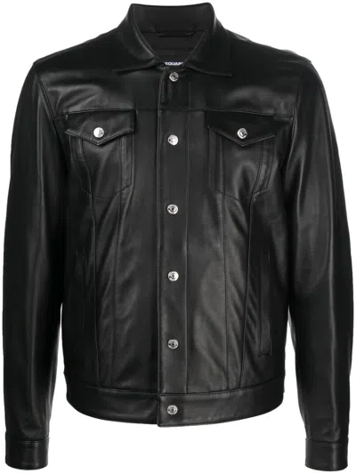 Dsquared2 Button-up Leather Shirt In Black