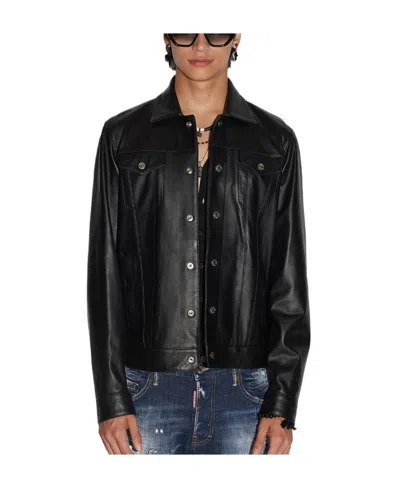 Dsquared2 Button-up Leather Shirt In Black