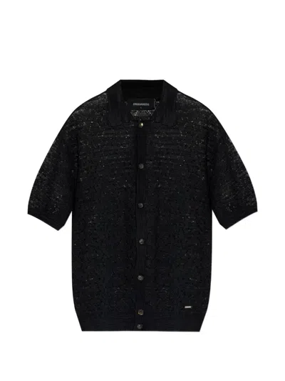 Dsquared2 Button-up Open-knit Shirt In Black