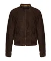Dsquared2 Button-collar Suede Jacket In Brown