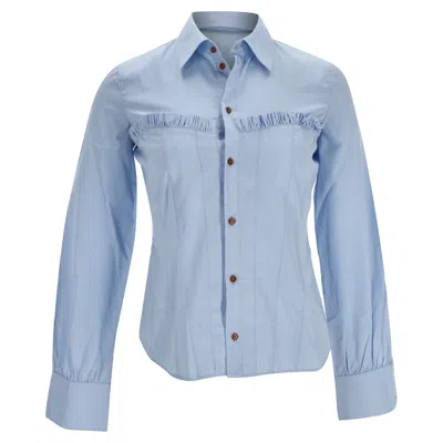 Dsquared2 Button-down Corset Accent Shirt In Blue Cotton