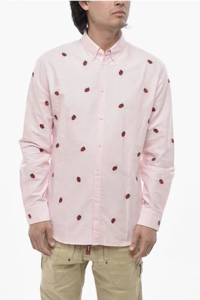 Dsquared2 Button-down Shirt Relax Dan In Solid Color With All-over Str In Pink