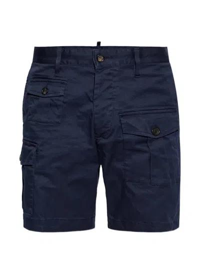 Dsquared2 Gabardine Cotton Shorts With Belt Loops In Blue