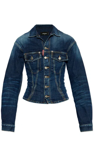 Dsquared2 Stretch Denim Bustier Jacket In Blue