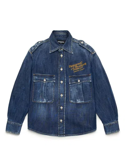 Dsquared2 Kids' Buttoned Denim Shirt In Blue