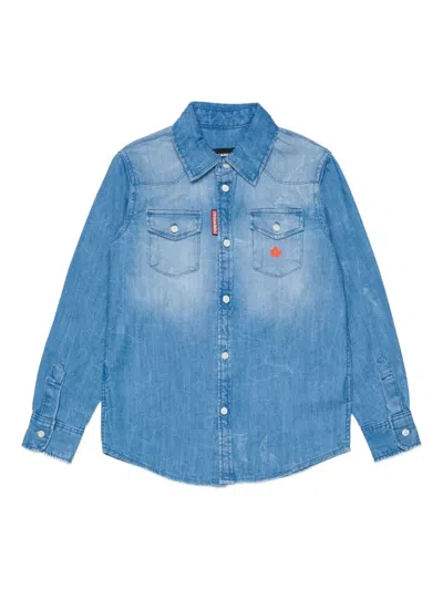Dsquared2 Kids' Hemd Mit Ahornblatt In Blue