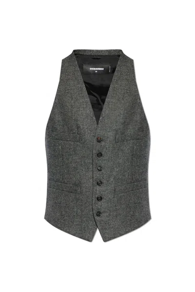 Dsquared2 Button-up Waistcoat In Gray